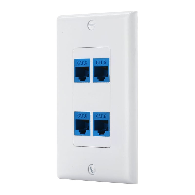 4 Port Cat6 Ethernet Female to Female Decorative Wall Plate in White